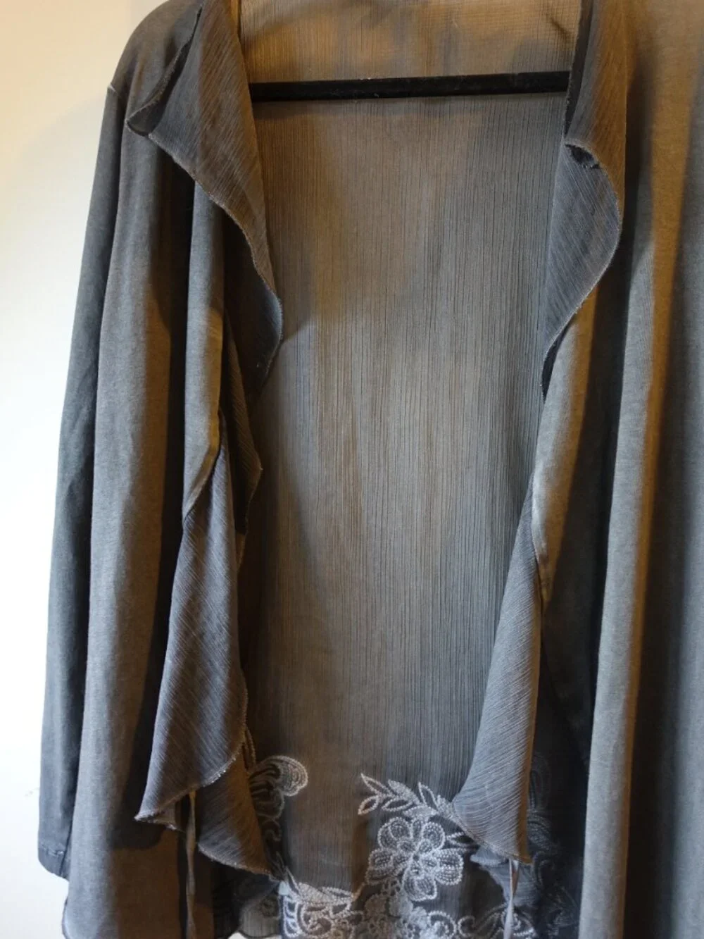 Lightweight Ruffle Open-Front Cardigan - Grey - Picture 9 of 9
